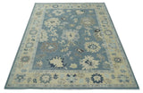 Antique Blue and Beige Multi size Hand Knotted Traditional Oushak Wool Area Rug