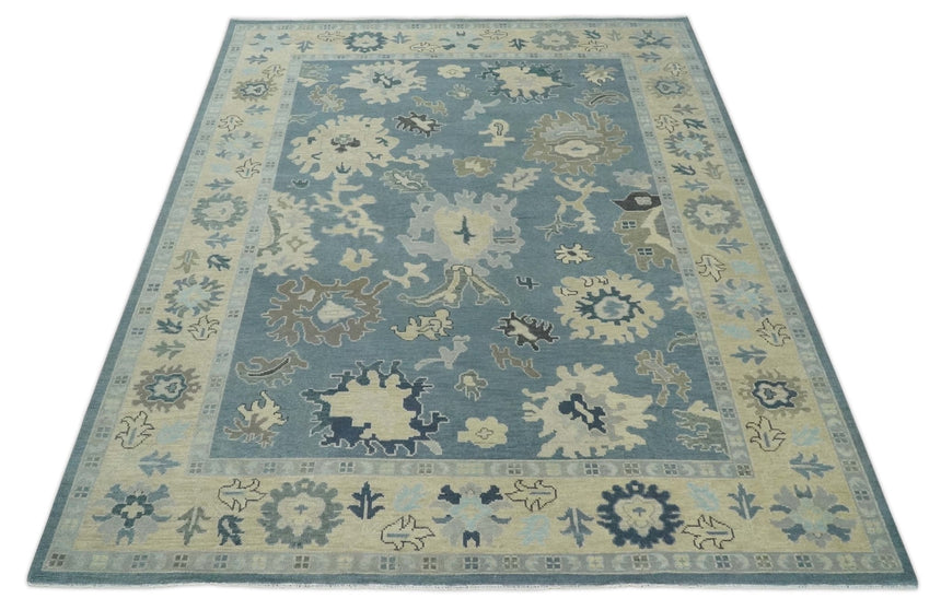 Antique Blue and Beige Multi size Hand Knotted Traditional Oushak Wool Area Rug