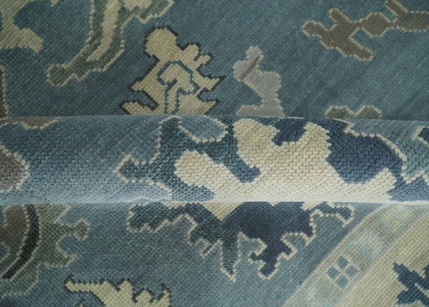 Antique Blue and Beige Multi size Hand Knotted Traditional Oushak Wool Area Rug