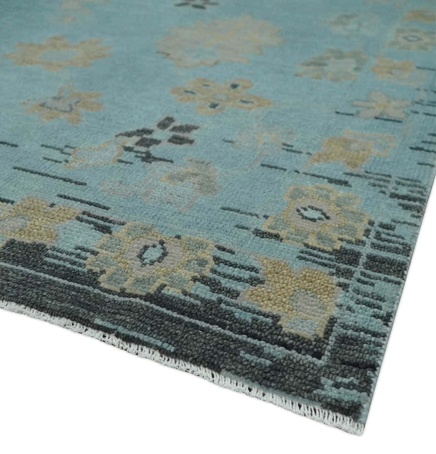 Antique Blue Charcoal Hand knotted Traditional Multi Size Oushak Wool Area Rug