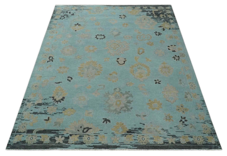 Antique Blue Charcoal Hand knotted Traditional Multi Size Oushak Wool Area Rug