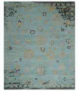 Antique Blue Charcoal Hand knotted Traditional Multi Size Oushak Wool Area Rug