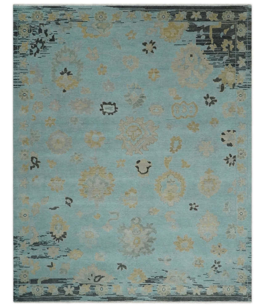 Antique Blue Charcoal Hand knotted Traditional Multi Size Oushak Wool Area Rug