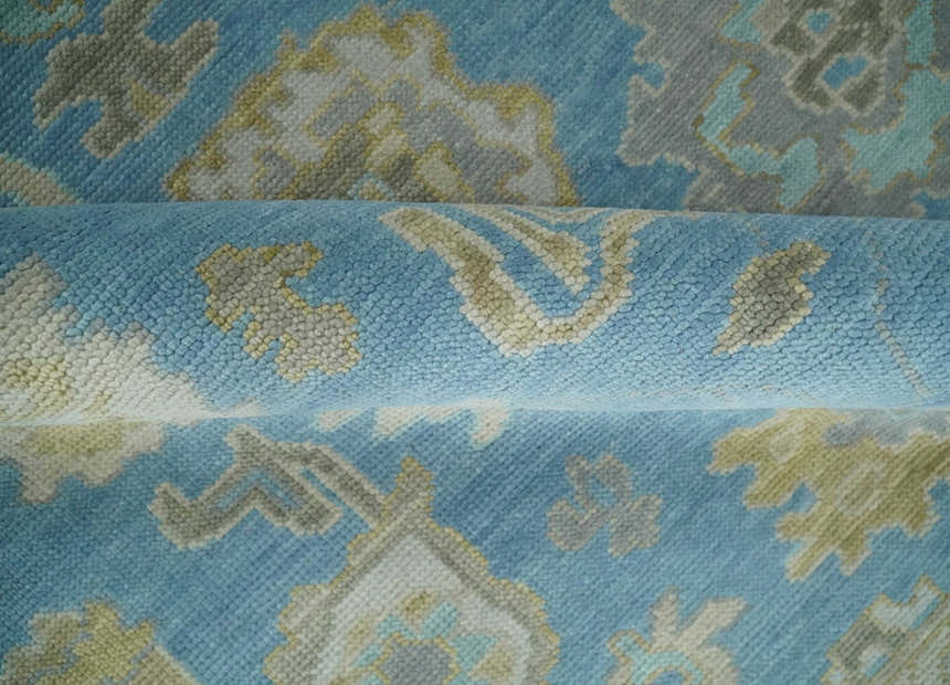 Blue, Silver and Brown Hand Knotted Traditional Oushak wool Rug