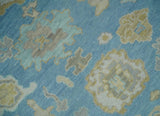 Blue, Silver and Brown Hand Knotted Traditional Oushak wool Rug
