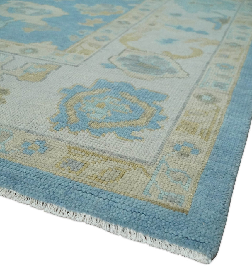 Blue, Silver and Brown Hand Knotted Traditional Oushak wool Rug