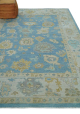 Blue, Silver and Brown Hand Knotted Traditional Oushak wool Rug