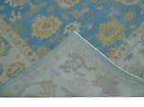 Blue, Silver and Brown Hand Knotted Traditional Oushak wool Rug