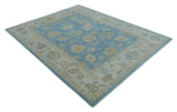 Blue, Silver and Brown Hand Knotted Traditional Oushak wool Rug