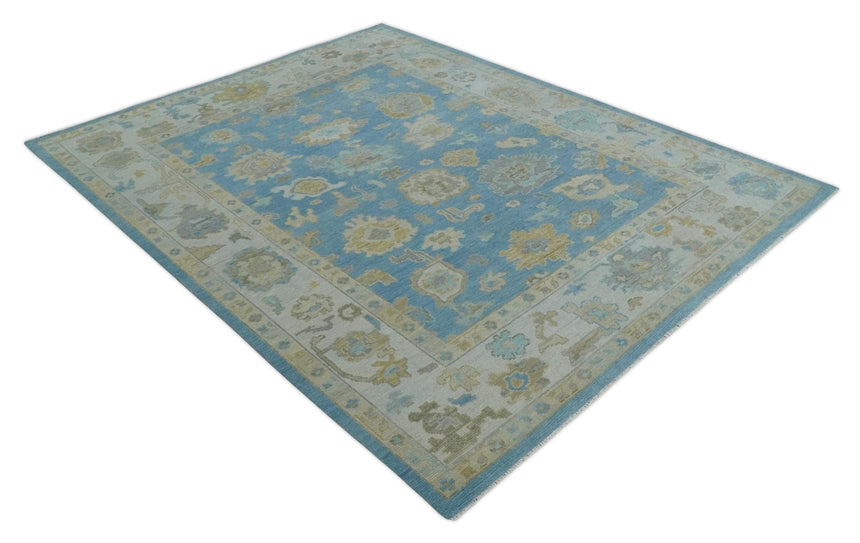 Blue, Silver and Brown Hand Knotted Traditional Oushak wool Rug