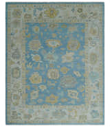 Blue, Silver and Brown Hand Knotted Traditional Oushak wool Rug