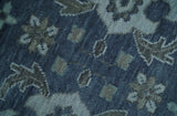 Antique Blue and Silver Traditional Hand Knotted Vintage Oushak Wool Rug, Living Room Rug