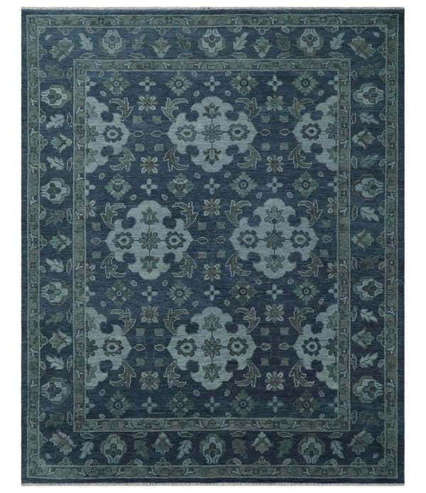 Antique Blue and Silver Traditional Hand Knotted Vintage Oushak Wool Rug, Living Room Rug