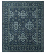 Antique Blue and Silver Traditional Hand Knotted Vintage Oushak Wool Rug, Living Room Rug