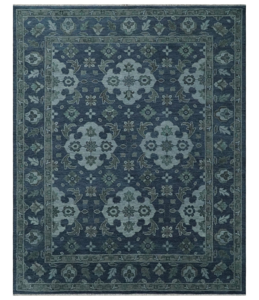 Antique Blue and Silver Traditional Hand Knotted Vintage Oushak Wool Rug, Living Room Rug