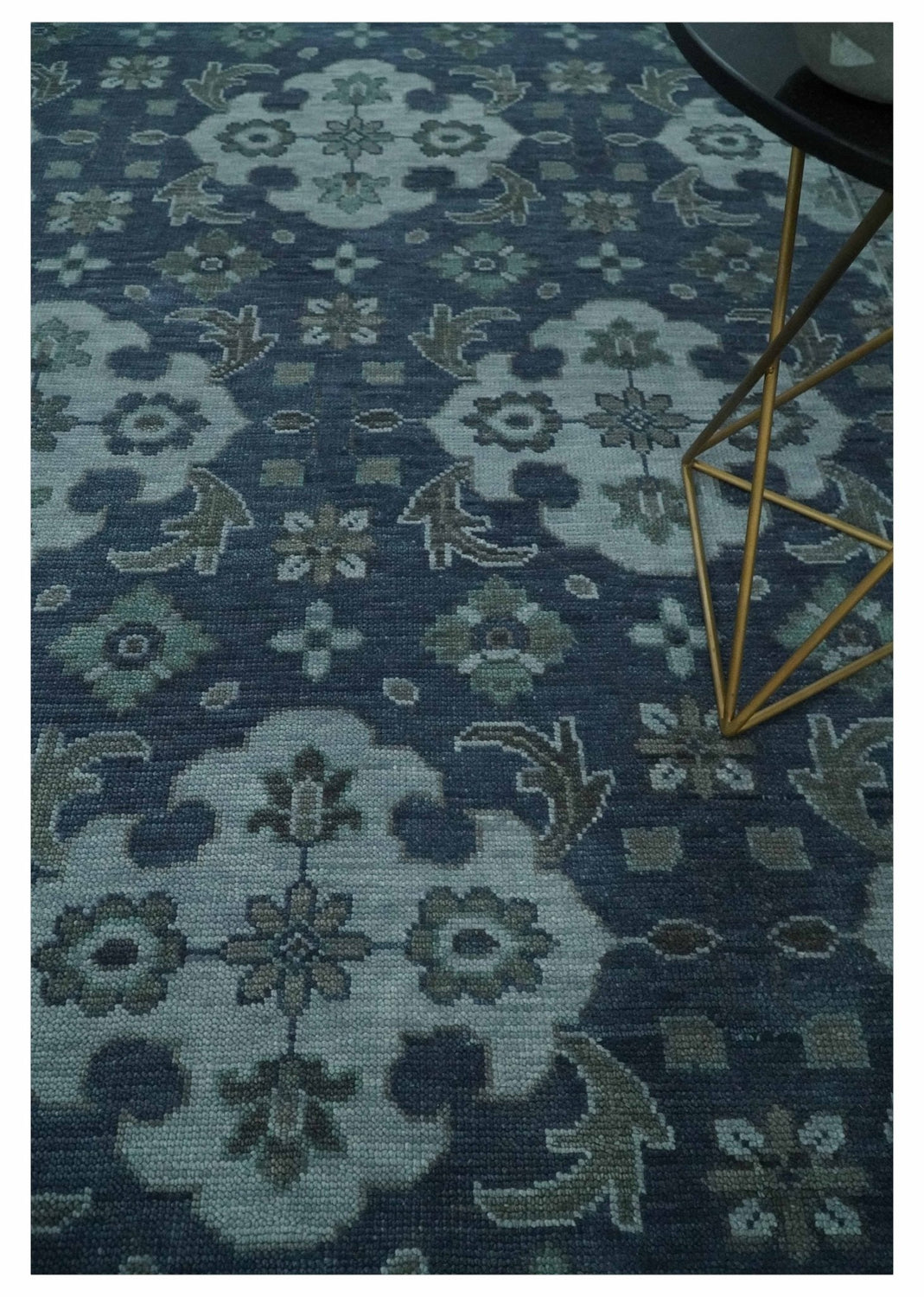 Antique Blue and Silver Traditional Hand Knotted Vintage Oushak Wool Rug, Living Room Rug