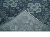 Antique Blue and Silver Traditional Hand Knotted Vintage Oushak Wool Rug, Living Room Rug