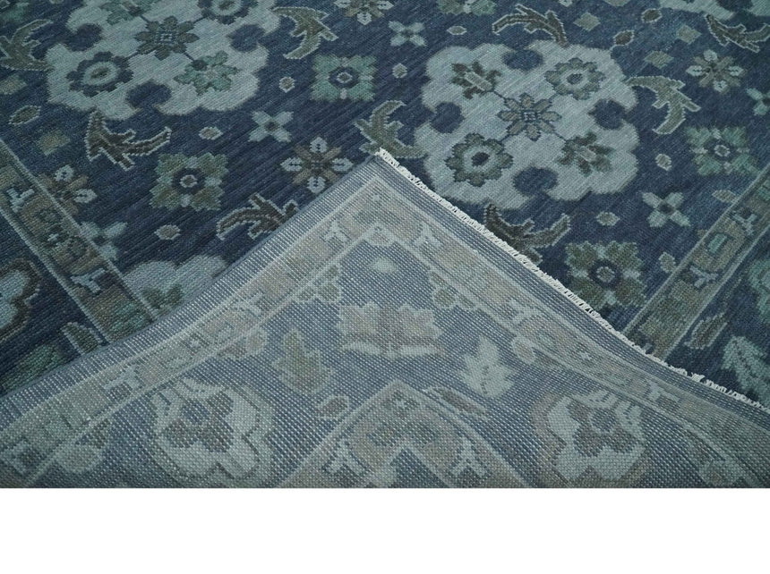 Antique Blue and Silver Traditional Hand Knotted Vintage Oushak Wool Rug, Living Room Rug