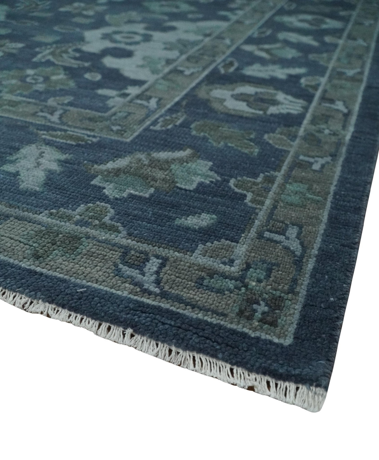 Antique Blue and Silver Traditional Hand Knotted Vintage Oushak Wool Rug, Living Room Rug