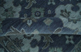 Antique Blue and Silver Traditional Hand Knotted Vintage Oushak Wool Rug, Living Room Rug
