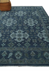 Antique Blue and Silver Traditional Hand Knotted Vintage Oushak Wool Rug, Living Room Rug