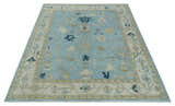 Antique Blue, Ivory and Beige Multi Size Traditional Oushak Wool Rug