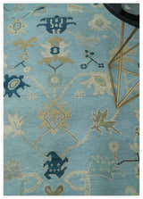 Antique Blue, Ivory and Beige Multi Size Traditional Oushak Wool Rug