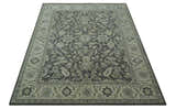 Antique Design 8x10 Charcoal and Beige Traditional Floral Hand Tufted rug