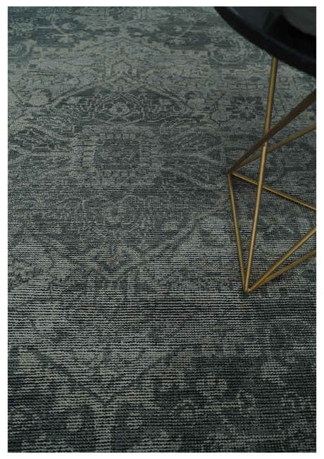 Antique Design Charcoal and Silver Traditional Medallion Custom Made wool Area Rug