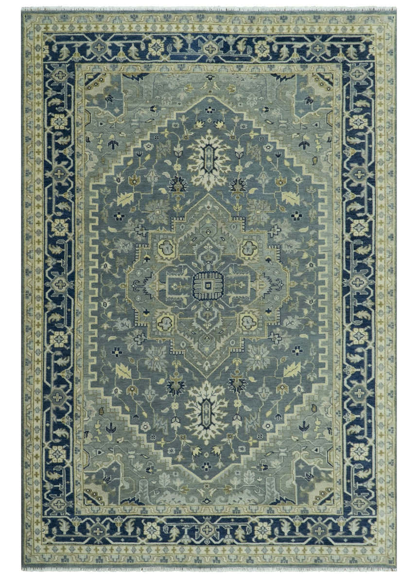 Antique design Gray, Olive and Blue Traditional Hand Knotted Custom Made wool Rug