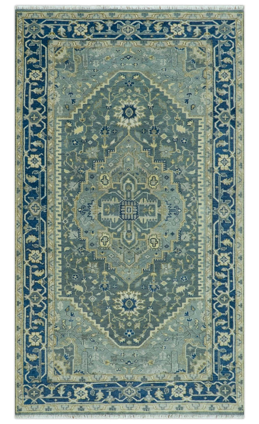 Antique design Gray, Olive and Blue Traditional Hand Knotted Custom Made wool Rug
