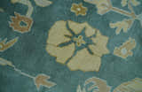Antique Style Hand Knotted Teal and Ivory Oushak Multi Size wool Rug