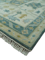 Antique Style Hand Knotted Teal and Ivory Oushak Multi Size wool Rug