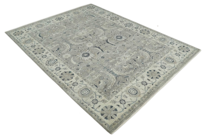 Custom Made Antique Distressed Brown and Beige Hand Knotted Traditional Oriental Oushak Wool Area Rug