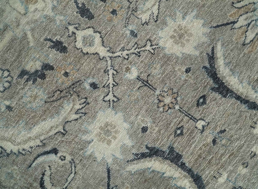 Custom Made Antique Distressed Brown and Beige Hand Knotted Traditional Oriental Oushak Wool Area Rug