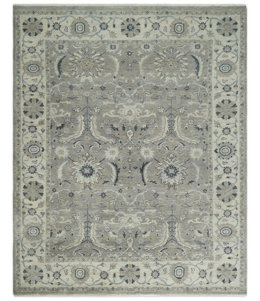 Custom Made Antique Distressed Brown and Beige Hand Knotted Traditional Oriental Oushak Wool Area Rug