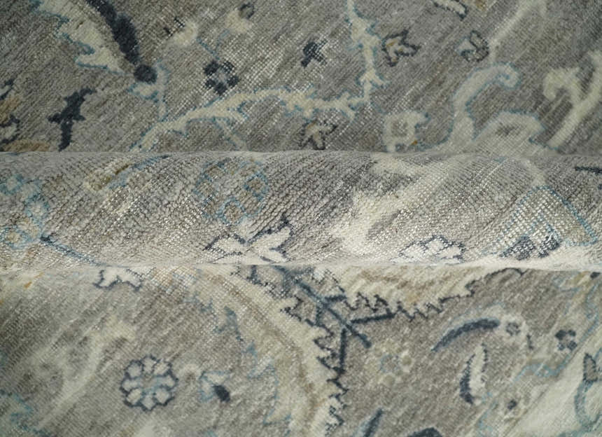 Custom Made Antique Distressed Brown and Beige Hand Knotted Traditional Oriental Oushak Wool Area Rug