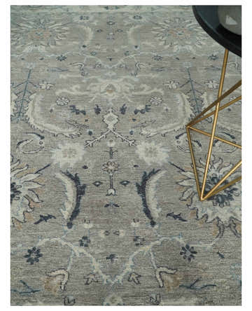 Custom Made Antique Distressed Brown and Beige Hand Knotted Traditional Oriental Oushak Wool Area Rug