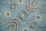 Antique Distressed finished Aqua, Beige and Brown Hand Knotted Low Pile Wool Area Rug