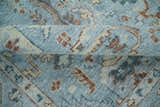 Antique Distressed finished Aqua, Beige and Brown Hand Knotted Low Pile Wool Area Rug