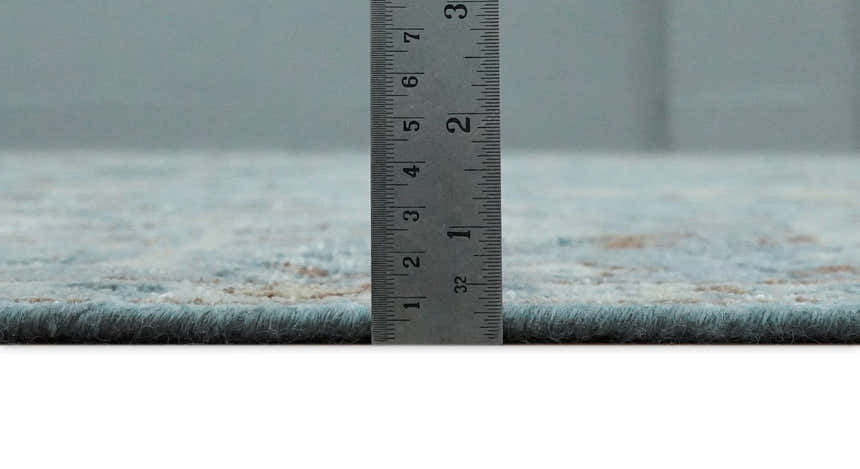 Antique Distressed finished Aqua, Beige and Brown Hand Knotted Low Pile Wool Area Rug