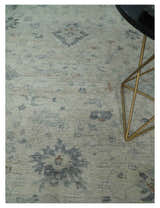 Antique Distressed look Beige and Charcoal Low Pile Multi Size Oushak wool Area Rug
