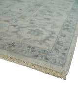 Antique Distressed look Beige and Charcoal Low Pile Multi Size Oushak wool Area Rug