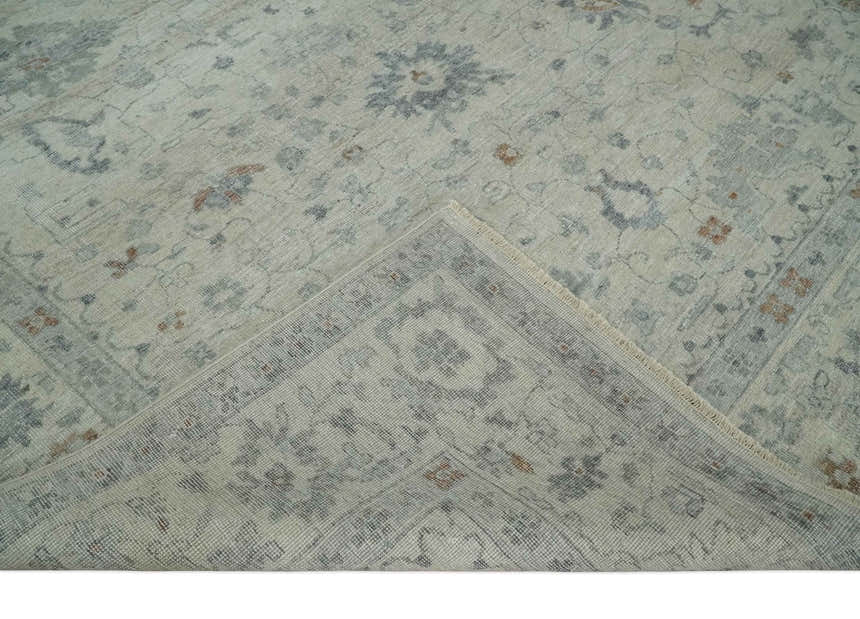 Antique Distressed look Beige and Charcoal Low Pile Multi Size Oushak wool Area Rug