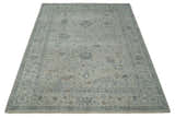 Antique Distressed look Beige and Charcoal Low Pile Multi Size Oushak wool Area Rug