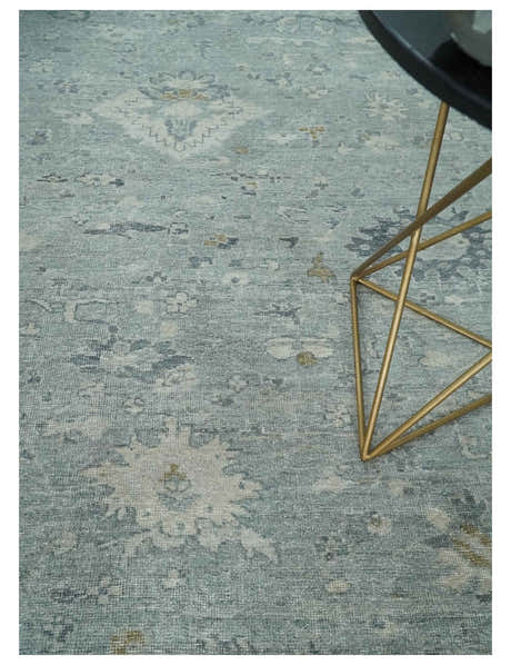 Antique Distressed Look Gray and Silver Low Pile Multi Size Oushak wool Area Rug