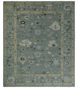 Antique Finish Multi Size Hand Knotted Oushak Silver and Beige Traditional Area Rug