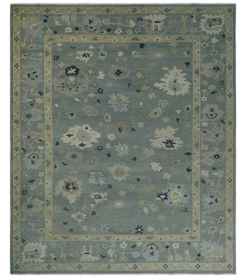 Antique Finish Multi Size Hand Knotted Oushak Silver and Beige Traditional Area Rug