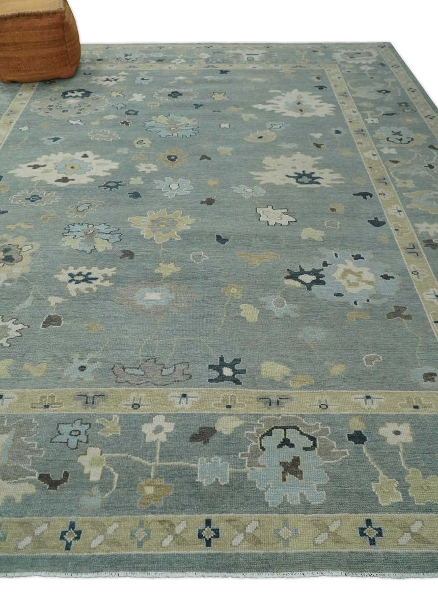 Antique Finish Multi Size Hand Knotted Oushak Silver and Beige Traditional Area Rug