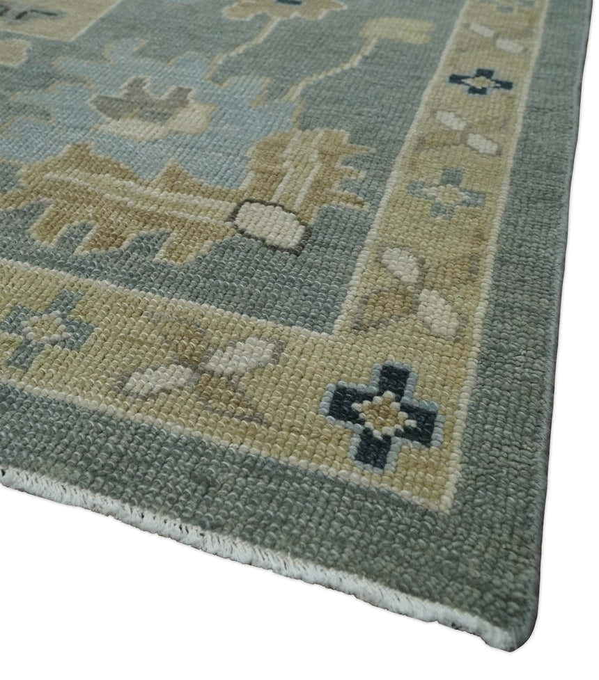 Antique Finish Multi Size Hand Knotted Oushak Silver and Beige Traditional Area Rug